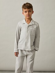 Reiss Soft Grey Myers Set Brushed-Cotton Piped-Trim Pyjama Set - Image 2 of 7