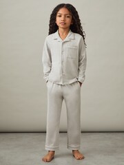 Reiss Soft Grey Myers Set Brushed-Cotton Piped-Trim Pyjama Set - Image 3 of 7