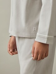 Reiss Soft Grey Myers Set Brushed-Cotton Piped-Trim Pyjama Set - Image 5 of 7
