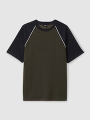 Reiss Forest Green/Navy Blue Carins Interlock-Jersey Colour-Block T-Shirt - Image 2 of 6