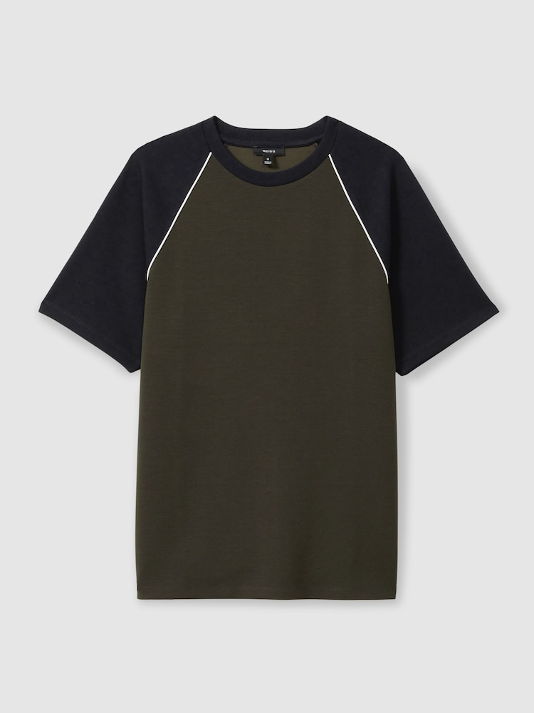 Reiss Forest Green/Navy Blue Carins Interlock-Jersey Colour-Block T-Shirt - Image 2 of 6