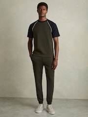 Reiss Forest Green/Navy Blue Carins Interlock-Jersey Colour-Block T-Shirt - Image 3 of 6