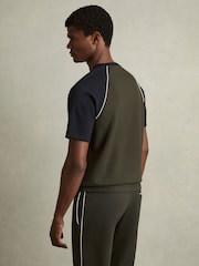 Reiss Forest Green/Navy Blue Carins Interlock-Jersey Colour-Block T-Shirt - Image 5 of 6
