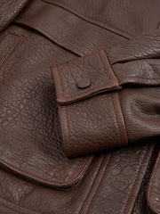 Reiss Chocolate Cleo Atelier Grained Leather Jacket - Image 6 of 6