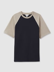 Reiss Navy/Taupe Carins Interlock-Jersey Colour-Block T-Shirt - Image 2 of 6