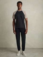 Reiss Navy/Taupe Carins Interlock-Jersey Colour-Block T-Shirt - Image 3 of 6