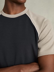 Reiss Navy/Taupe Carins Interlock-Jersey Colour-Block T-Shirt - Image 4 of 6