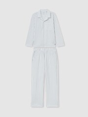 Reiss Airforce Blue/White Stripe Cohen Set 13-14 yrs Brushed-Cotton Striped Pyjama Set - Image 1 of 5