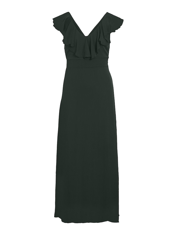 VILA Blue V-Neck Ruffle Detail Bridesmaid Occasion Maxi Dress - Image 4 of 4