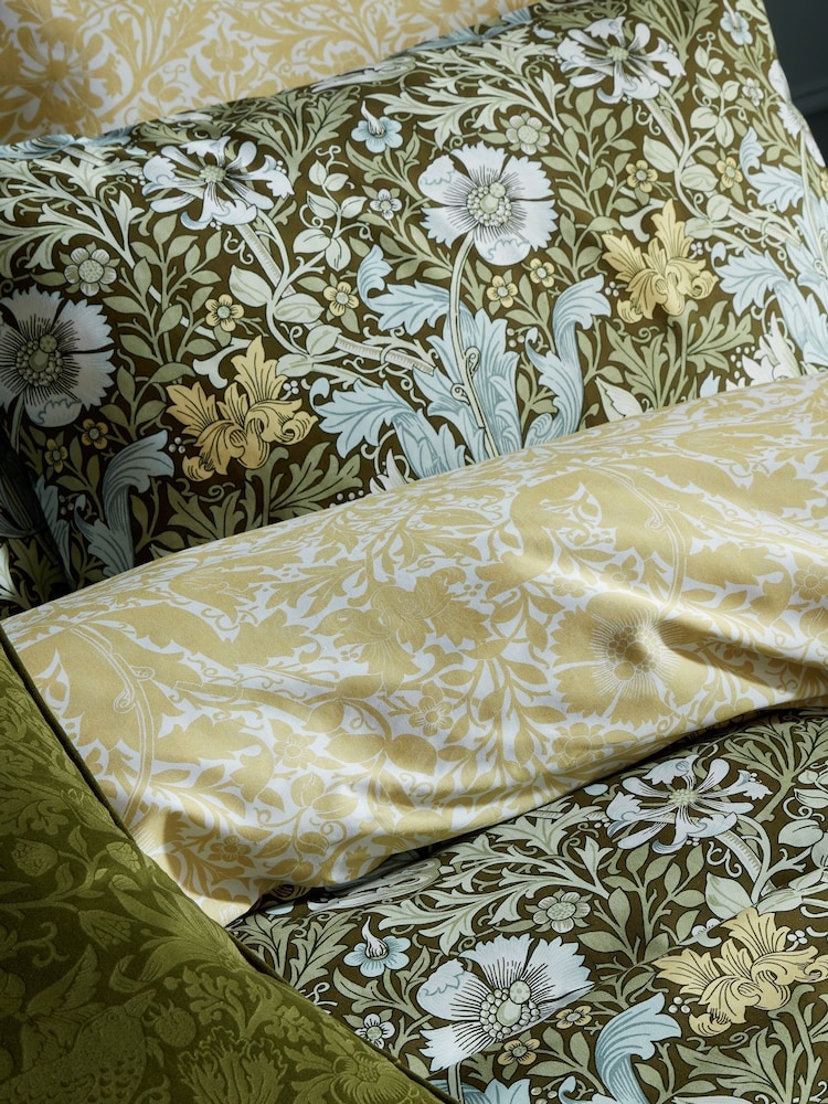 William Morris At Home Set of 2 Olive Green Compton Pillowcases - Image 1 of 4
