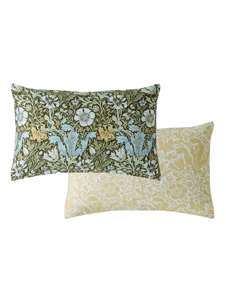William Morris At Home Set of 2 Olive Green Compton Pillowcases - Image 4 of 4