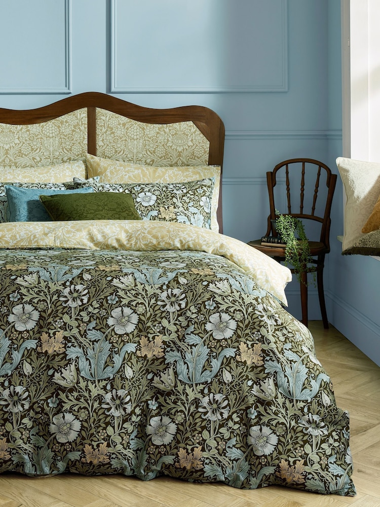 William Morris At Home Olive Green Compton Duvet Cover and Pillowcase Set - Image 1 of 5