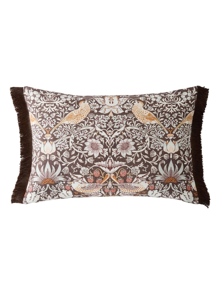 William Morris At Home Chocolate Strawberry Thief Cushion - Image 1 of 5