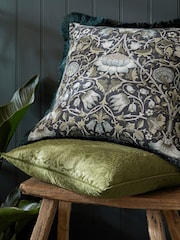 William Morris At Home Olive Strawberry Thief Embossed Cushion - Image 2 of 4