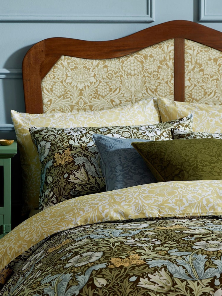 William Morris At Home Olive Strawberry Thief Embossed Cushion - Image 4 of 4