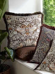 William Morris At Home Chocolate Strawberry Thief Cushion - Image 2 of 5