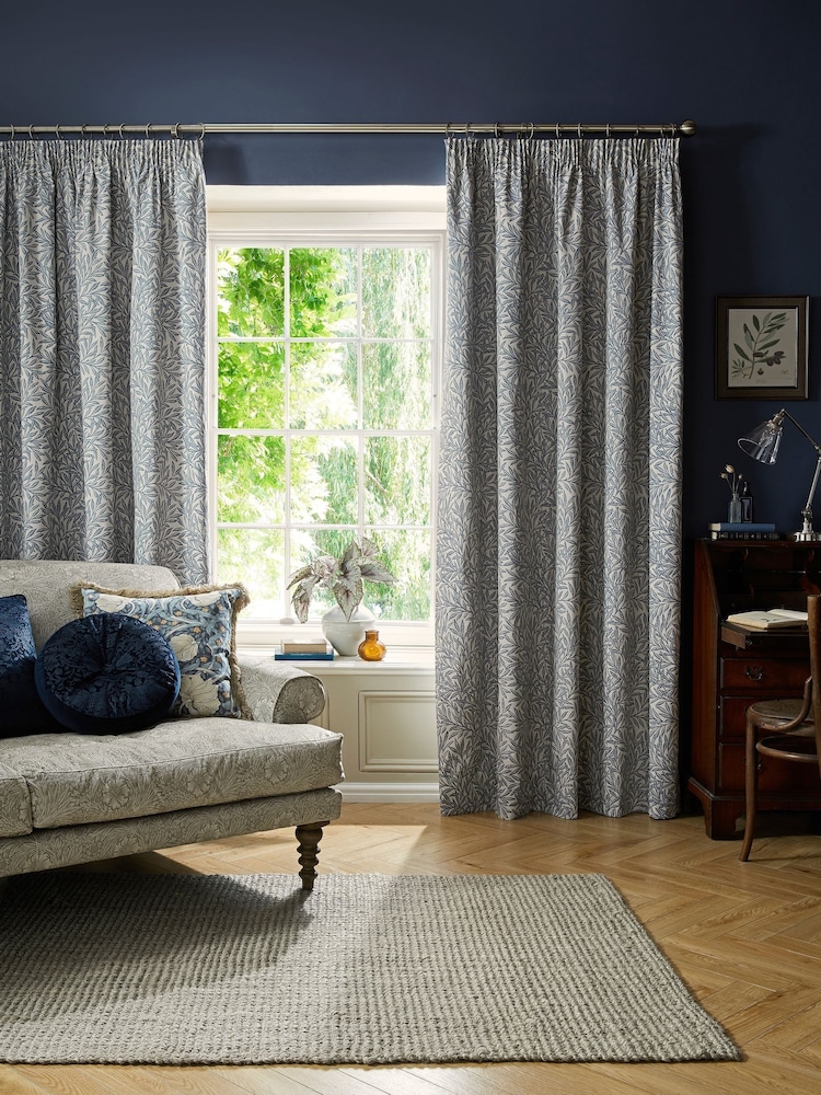 William Morris At Home Indigo Original Willow Blackout Headertape Pencil Pleat Curtains - Image 1 of 3