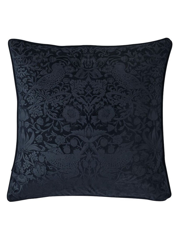 William Morris At Home Prussian Blue Strawberry Thief Embossed Cushion - Image 1 of 2