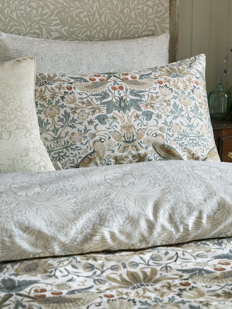 William Morris At Home Set of 2 Hessian Strawberry Thief Pillowcases - Image 1 of 4