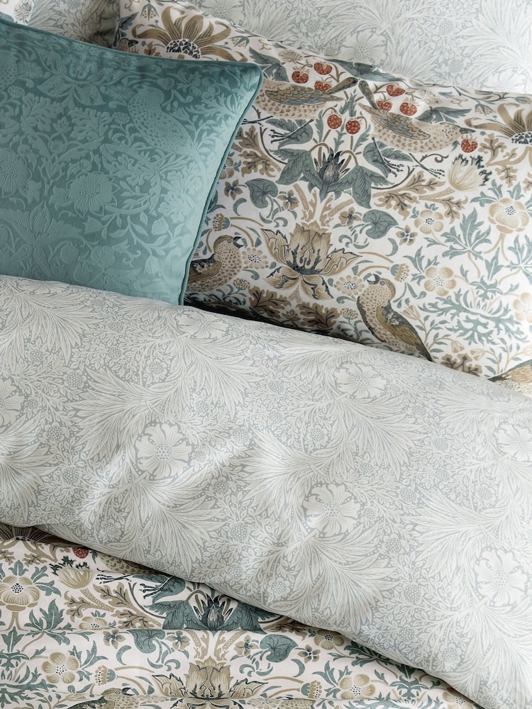 William Morris At Home Set of 2 Hessian Strawberry Thief Pillowcases - Image 2 of 4