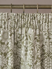William Morris At Home Dark Olive Sunflower Blackout Headertape Pencil Pleat Curtains - Image 2 of 3