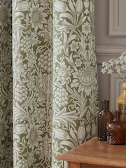 William Morris At Home Dark Olive Sunflower Blackout Headertape Pencil Pleat Curtains - Image 3 of 3