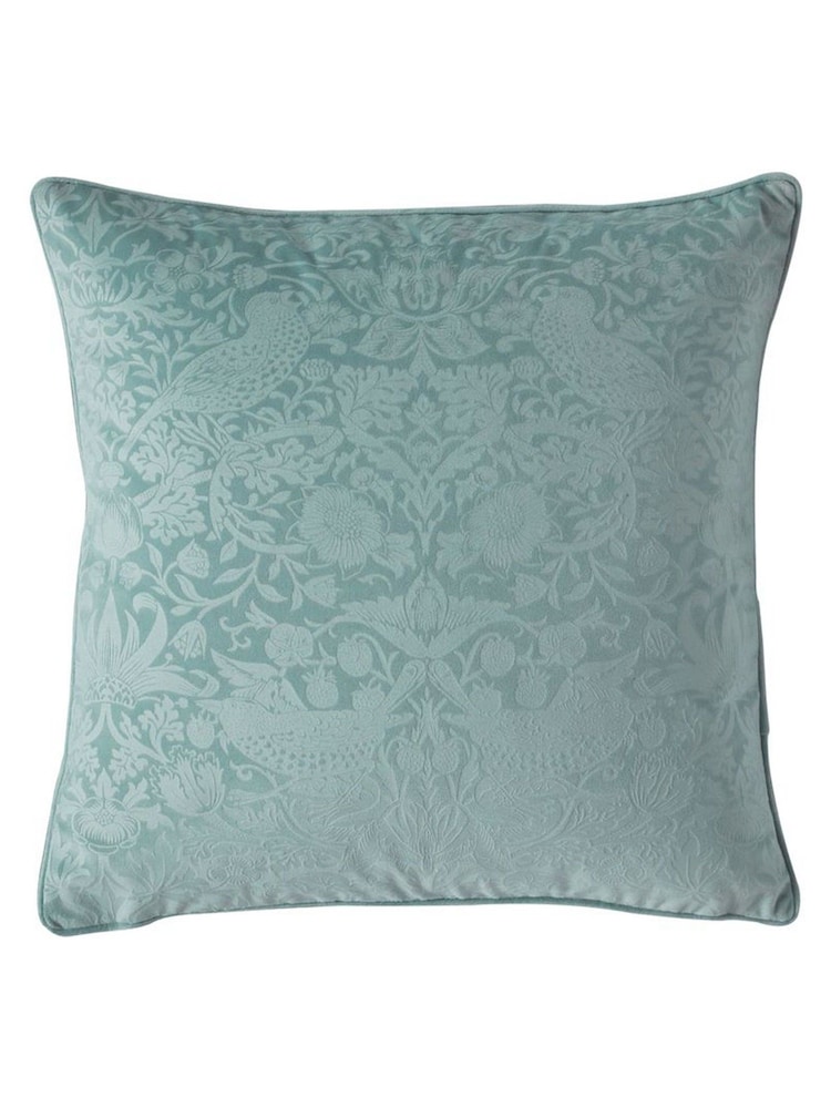 William Morris At Home Cider Gold Strawberry Thief Embossed Cushion - Image 1 of 4