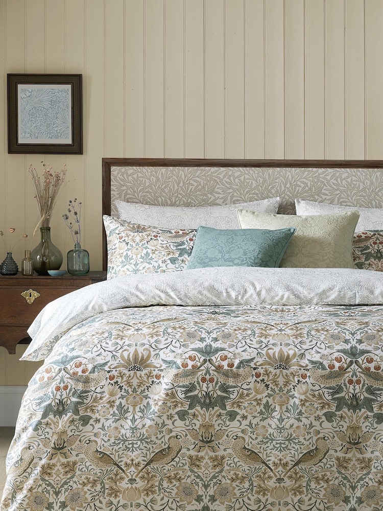William Morris At Home Cider Gold Strawberry Thief Embossed Cushion - Image 4 of 4