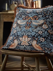 William Morris At Home Blue Strawberry Thief Cushion - Image 1 of 4