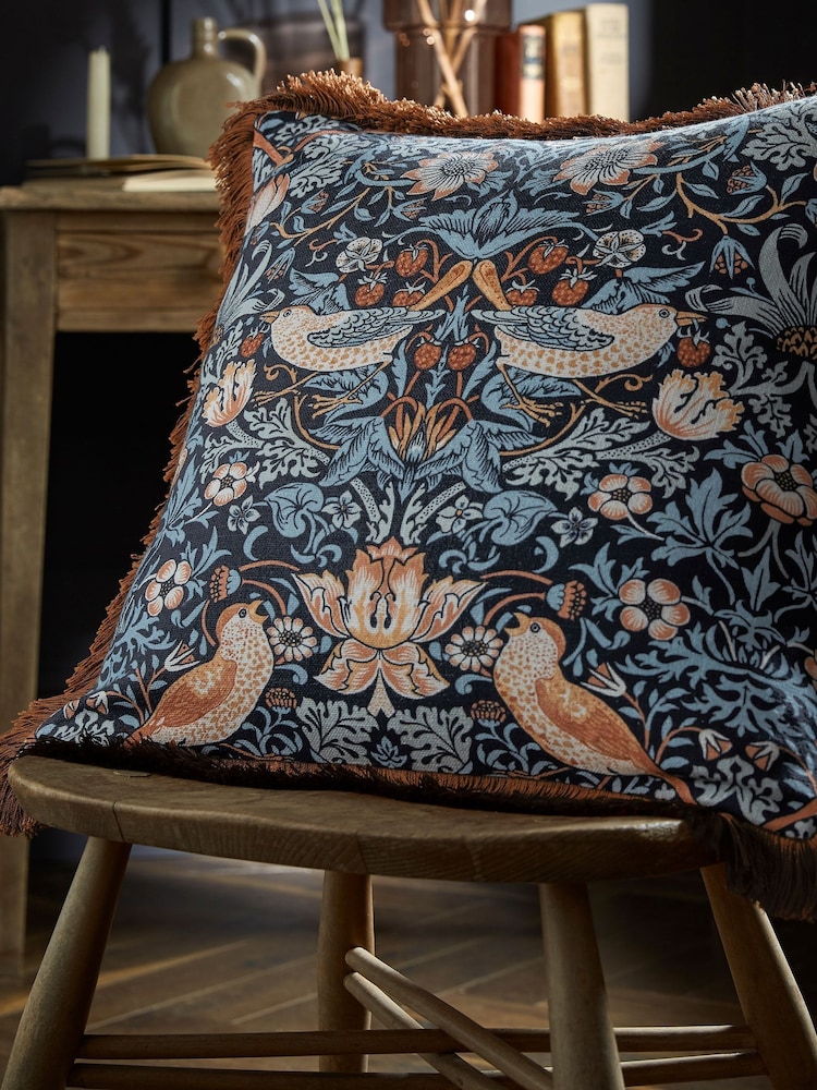 William Morris At Home Blue Strawberry Thief Cushion - Image 1 of 4