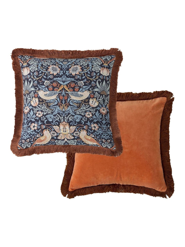 William Morris At Home Blue Strawberry Thief Cushion - Image 2 of 4