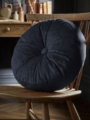 William Morris At Home Prussian Blue Strawberry Thief Embossed Circular Cushion - Image 1 of 4