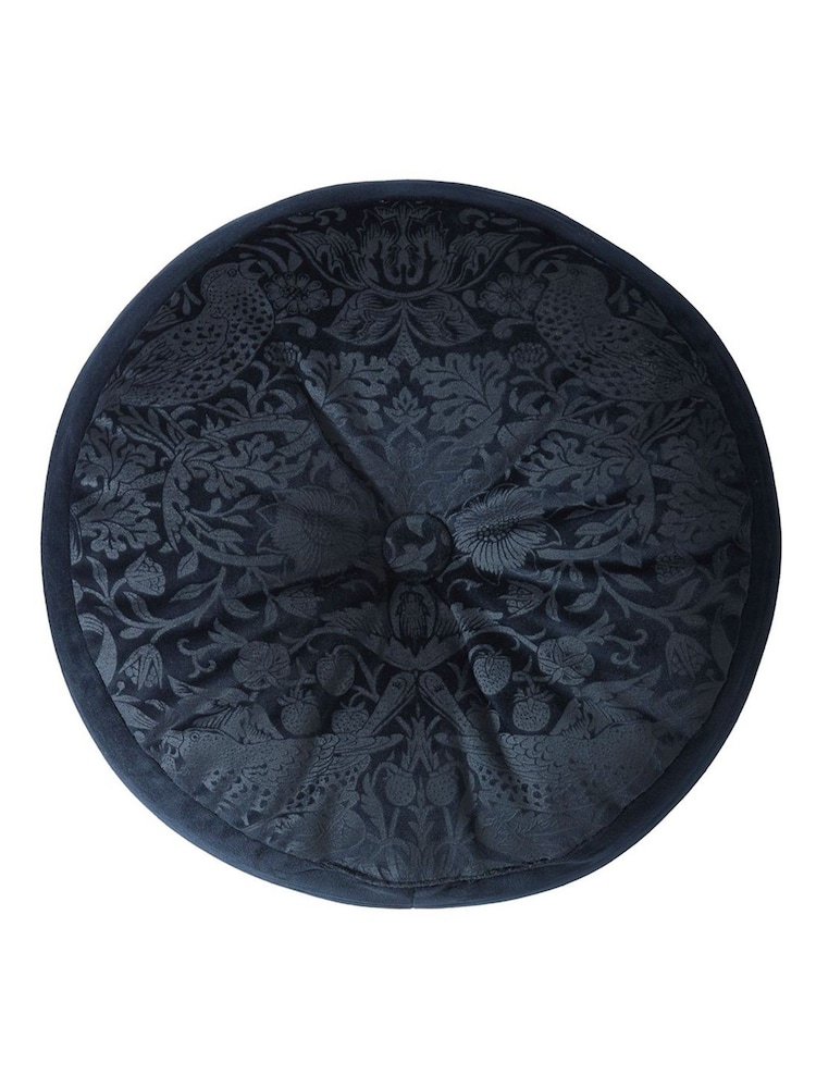 William Morris At Home Prussian Blue Strawberry Thief Embossed Circular Cushion - Image 4 of 4