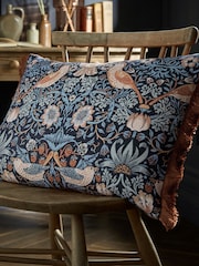 William Morris At Home Blue Strawberry Thief Cushion - Image 1 of 5
