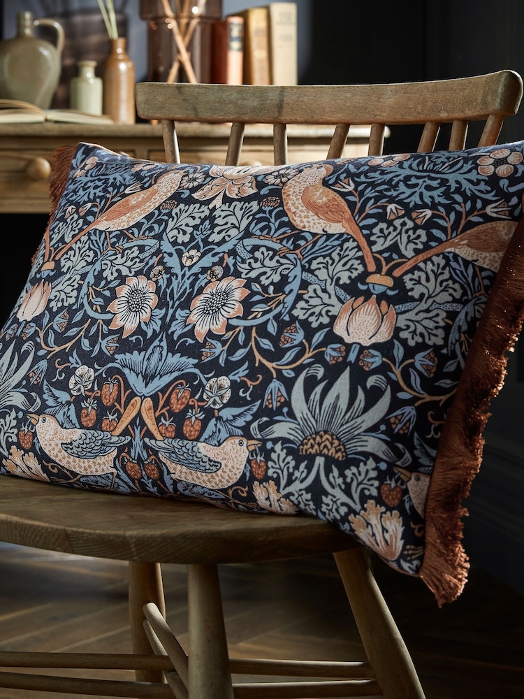 William Morris At Home Blue Strawberry Thief Cushion - Image 1 of 5