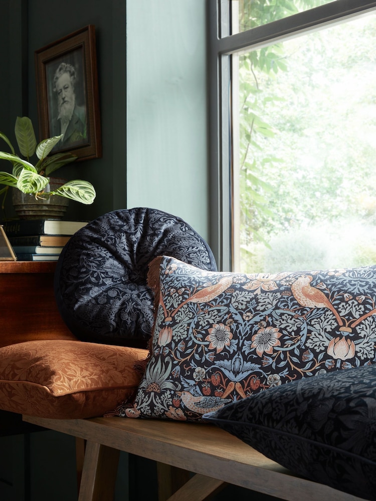 William Morris At Home Blue Strawberry Thief Cushion - Image 2 of 5