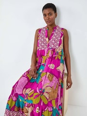 Roman Purple Boho Floral Print Smock Maxi Dress - Image 1 of 5