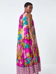 Roman Purple Boho Floral Print Smock Maxi Dress - Image 3 of 5