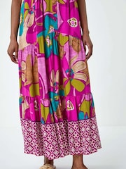 Roman Purple Boho Floral Print Smock Maxi Dress - Image 5 of 5