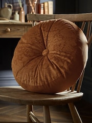 William Morris At Home Saffron Strawberry Thief Embossed Circular Cushion - Image 1 of 4