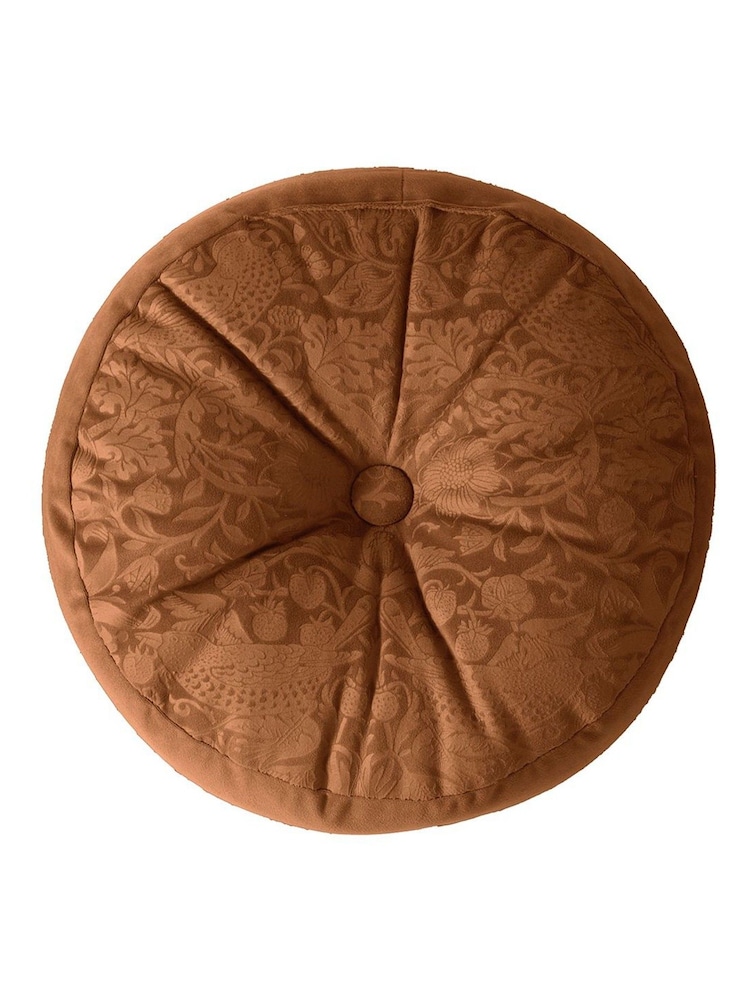 William Morris At Home Saffron Strawberry Thief Embossed Circular Cushion - Image 4 of 4
