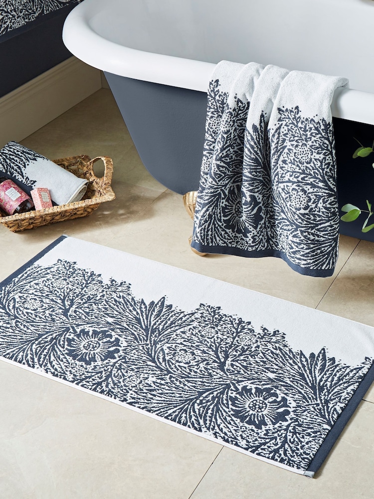 William Morris At Home Prussian Blue Marigold Bath Mat - Image 1 of 4