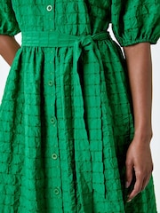 Roman Green Textured Puff Sleeve Midi Shirt Dress - Image 5 of 5