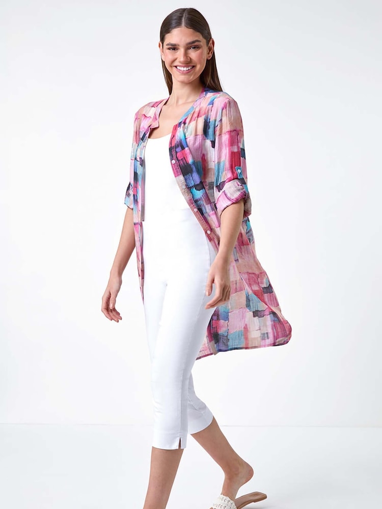 Roman Pink Abstract Print Longline Blouse - Image 1 of 5