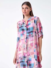 Roman Pink Abstract Print Longline Blouse - Image 2 of 5