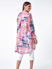 Roman Pink Abstract Print Longline Blouse - Image 3 of 5