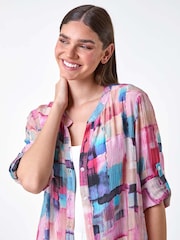Roman Pink Abstract Print Longline Blouse - Image 4 of 5