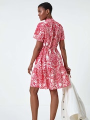Roman Red Floral Print Frill Hem Shirt Dress - Image 3 of 5