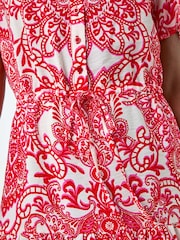 Roman Red Floral Print Frill Hem Shirt Dress - Image 5 of 5