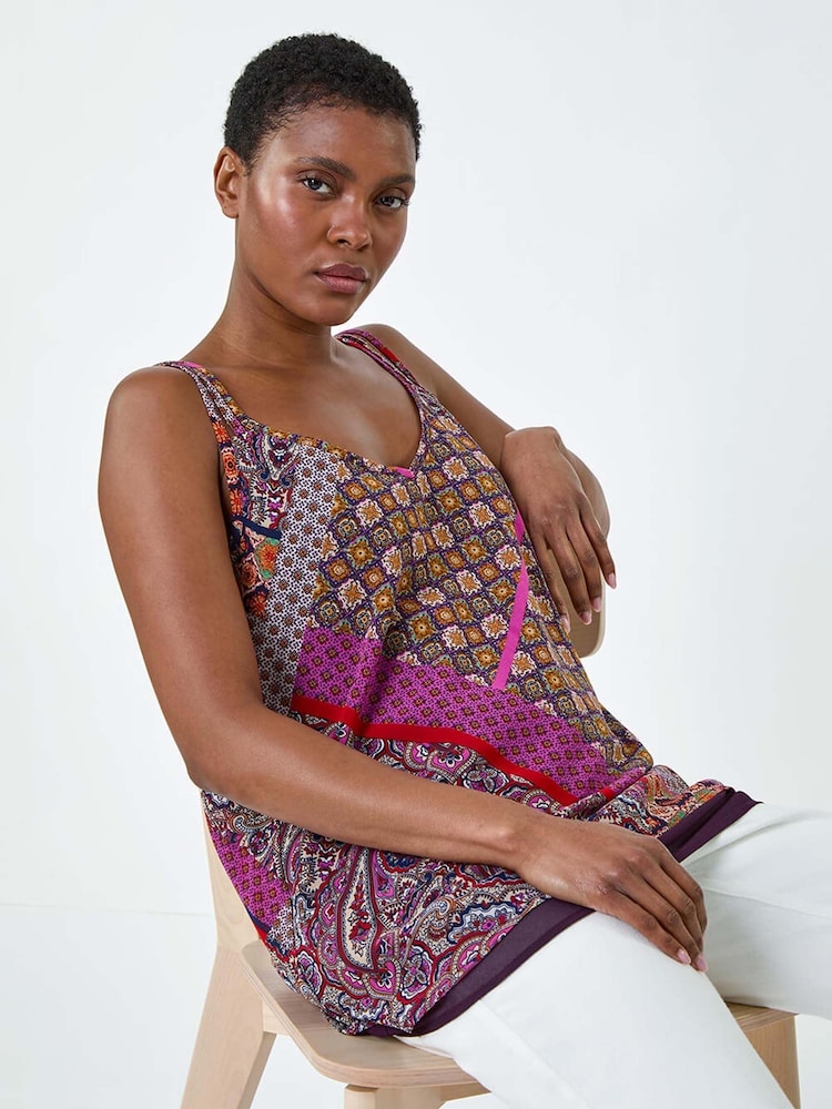 Roman Purple Patchwork Paisley Print Cami Top - Image 1 of 5